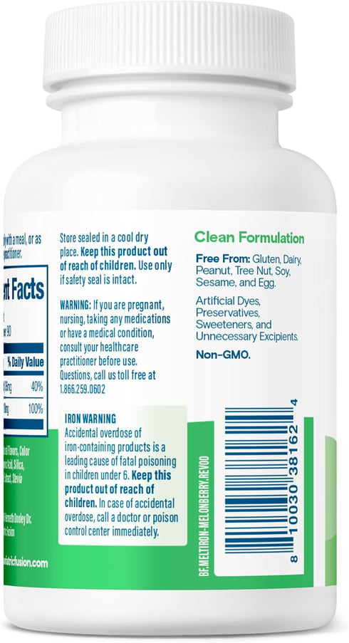 Bariatric Fusion Iron Supplement for Women, 90 Count, Quick Melt, Sugar Free Dissolvable Chewable Iron Tablets