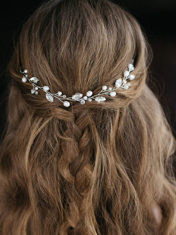 Jakawin Bride Pearl Wedding Hair Vine, Rhinestone Hair Piece, Crystal Bridal Accessories for Women HV192