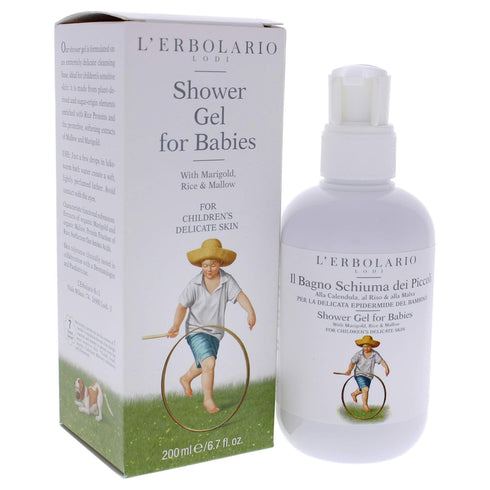 L'Erbolario Shower Gel for Babies - 6.7 Oz, Delicate Cleansing Base for Children’s Sensitive Skin with Rice Proteins