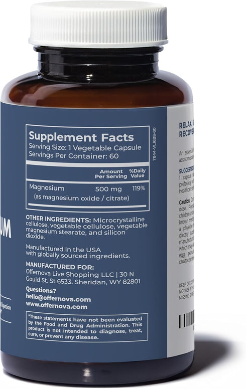 Magnesium Ultra, High Absorption 500mg Vegan Magnesium Citrate & Oxide Complex for Sleep & Muscle Health