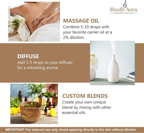 Shudh Aura 100% (30ML) Gingergrass Essential Oil | Pure, Undiluted and Natural | Therapeutic Grade Premium Oils