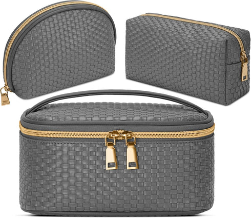 KTMOUW 3 Pcs Waterproof Makeup Bag Set | Portable Travel Cosmetic Organizer Storage Bag for Women, Grey