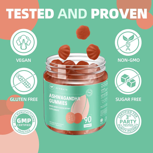 AFXMATE Ashwagandha Gummies for Women - Magnesium Glycinate Supplement, Sugar Free, Vegan, Gluten Free (90 Gummies)