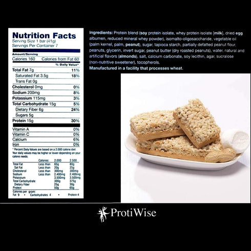 ProtiWise High Protein 15g Bar | 7/Box | Weight Loss, KETO Friendly, Meal Replacement | Gluten Free