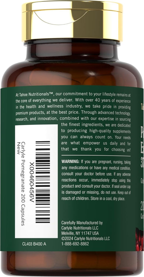 Pomegranate Extract, 200 Capsules, 3750 mg, Non-GMO, Gluten Free Supplement