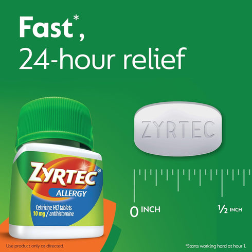 Zyrtec 24 Hour Allergy Relief Tablets, 10 mg Cetirizine HCl, 45 ct