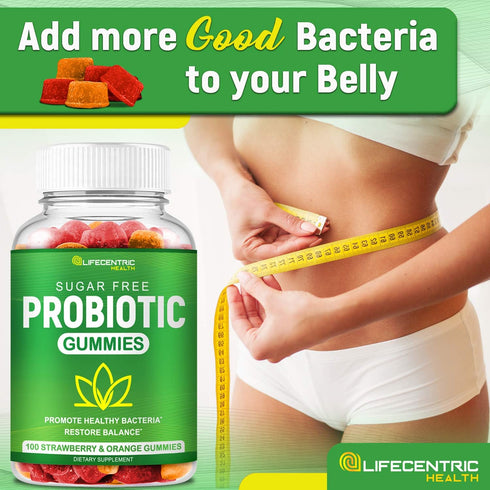 Probiotic Gummies for Adults and Kids, Max Strength 5 Billion CFU | Organic Sugar Free Gummies for Digestive Health |