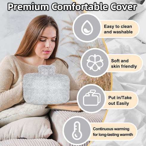 VERVEIO 1500 ML, Hot Water Bottle Hot Water Bag with Soft Cover, Ideal for Winter Bed Hand Warmer, Back, Neck