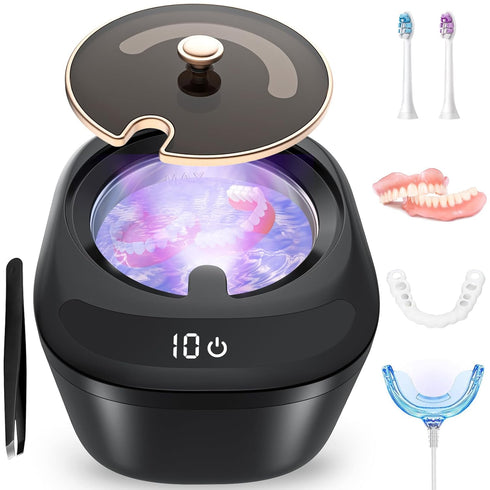 Ultrasonic Retainer Cleaner Machine - Raccomb 45kHz LED Light Ultrasonic Cleaner for Dentures, Aligner, Mouth Guard,