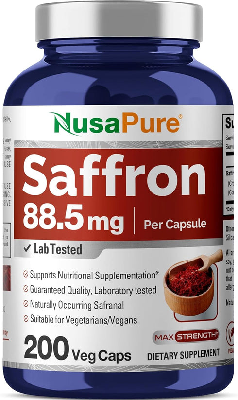 NusaPure Saffron Extract 88.5mg - 200 Veggie Caps (Vegetarian, Non-GMO, Vegan)