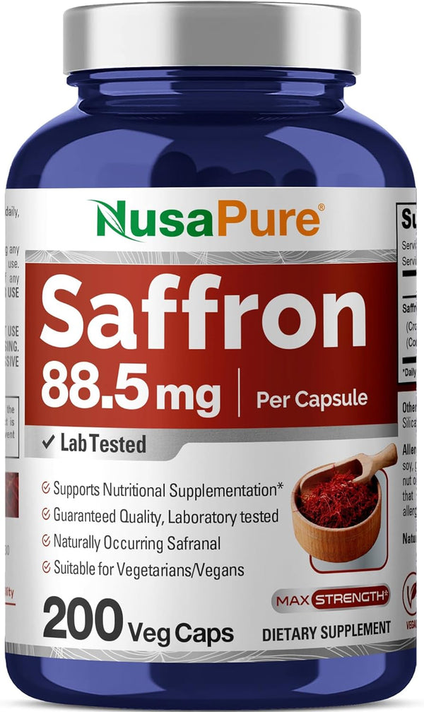 NusaPure Saffron Extract 88.5mg - 200 Veggie Caps (Vegetarian, Non-GMO, Vegan)