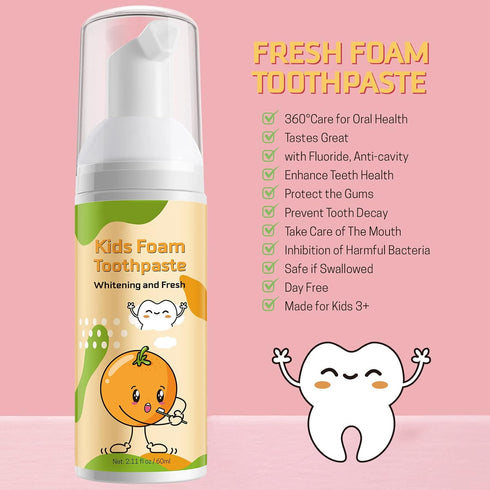 Kids Foam Toothpaste with Low Fluoride, Orange and Strawberry Flavor - Safe Natural Formula for U-Shape Electric