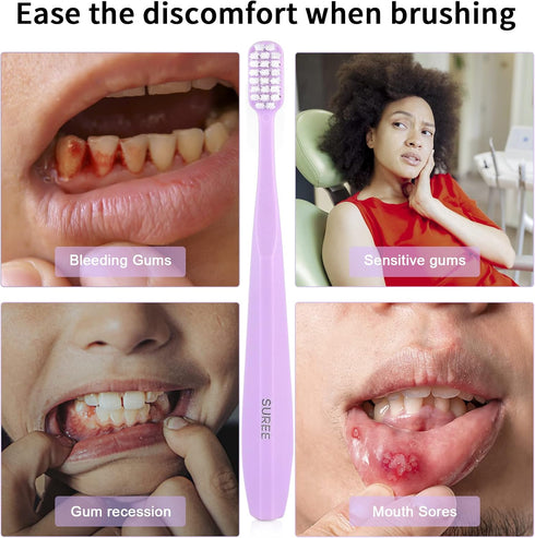 SUREE Extra Soft Toothbrush for Sensitive Teeth and Gums, 5 Pack with 10000 Micro Nano Bristles for Adults