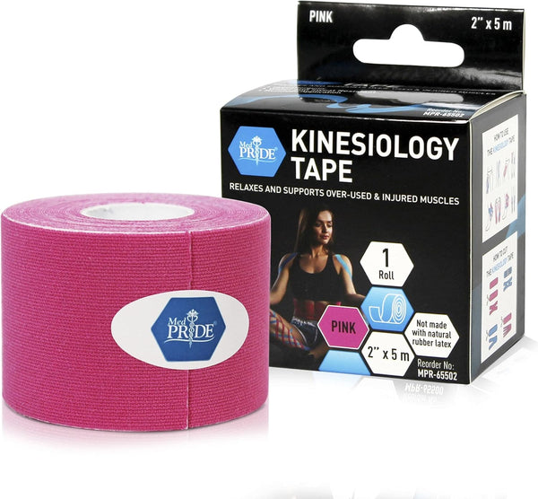 MED PRIDE Body Tape for Muscle Pain Relief, Uncut 2in X 16.4ft Kinesiology Roll, Latex-Free Athletic Support (Pink)