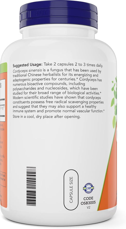 NOW Foods Cordyceps 750mg 200 Veg Caps - Organic Cordycep Sinensis Mycelium Mushroom in Non-Organic Capsules - Vegan,