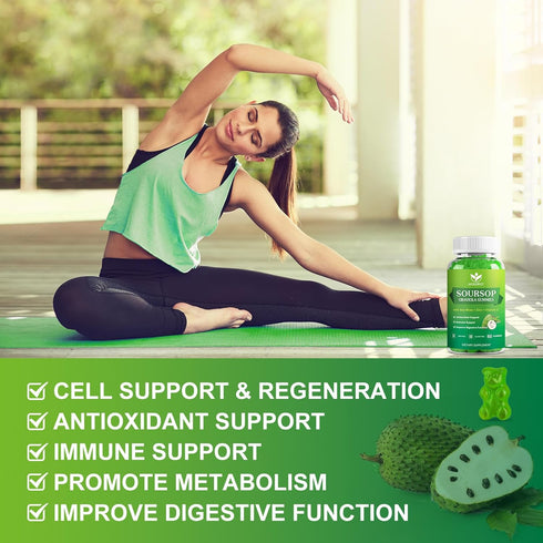 Soursop Graviola Gummies 60 Gummies - 1800mg Soursop Leaves Extract with 200mg Sea Moss for Antioxidant & Immune