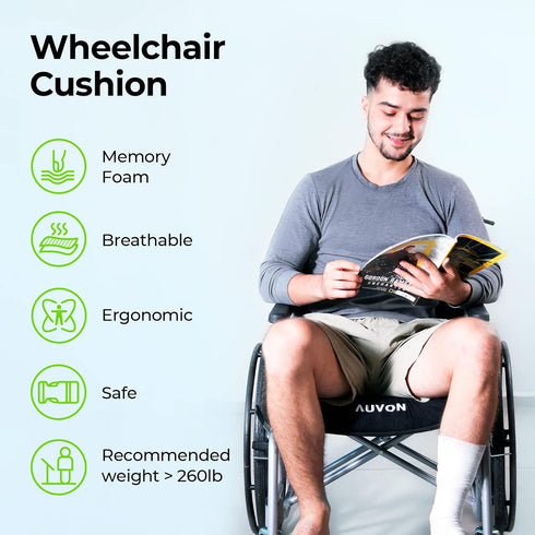 AUVON Wheelchair Seat Cushions (20"x16"x4") - Memory Foam for Sciatica, Back, Coccyx Pain Relief