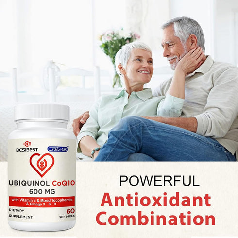 Ubiquinol CoQ10-600mg-Softgel - Active CoQ10 Supplement with Vitamin E & Omega 3, 120 Count