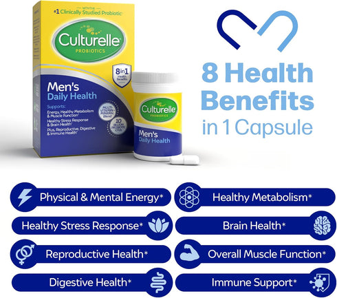 Culturelle Daily Health 8-in-1 Probiotic and Multivitamin for Men - 30 Count - Naturally-Sourced Probiotics for Digestive Health & Immune Support, with Magnesium, Vitamin D3, Vitamin C, Vitamin B12