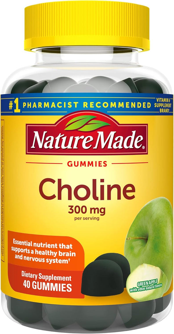 Nature Made Choline Supplements, 40 Vegan Gummies - Supports Liver Health, Nervous System & Brain Health