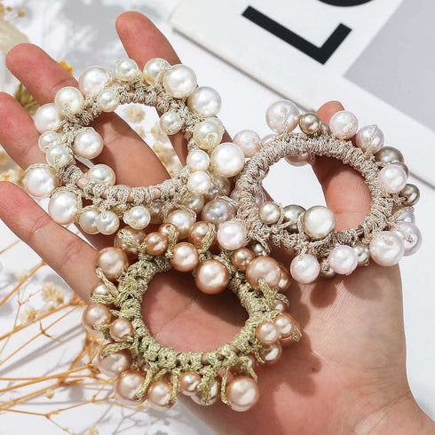 Pearl Hair Scrunchies Rhinestone Hair Ties Elastic Hair Bands Ponytail Holder Hair Ropes Hair Accessories for Women and Girls(Pack of 3)