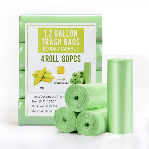 Jaoul Trash Bags 1.2 Gallon, Strong & Unscented Mini Garbage Bags for Kitchen, Bathroom, Office, Green, 80 Counts