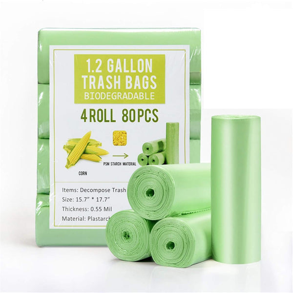 Jaoul Trash Bags 1.2 Gallon, Strong & Unscented Mini Garbage Bags for Kitchen, Bathroom, Office, Green, 80 Counts