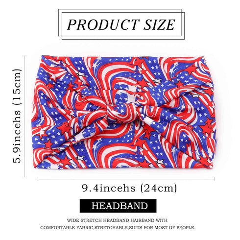 Olbye 4th of July Headband, Patriotic American Flag Hairband, USA Red White Blue Wide Knotted Head Band
