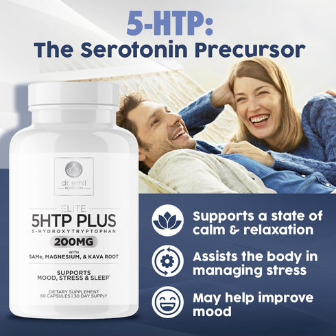 200 MG 5-HTP Elite with Kava Root Extract, Magnesium & SAM-e, 60 Capsules for Healthy Sleep & Wellbeing