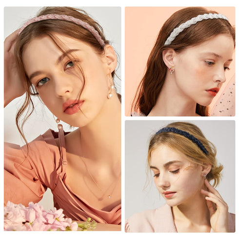 Pearl Headbands - Beaded Metal No Slip Hair Accessories for Women Girls, 10 Pack