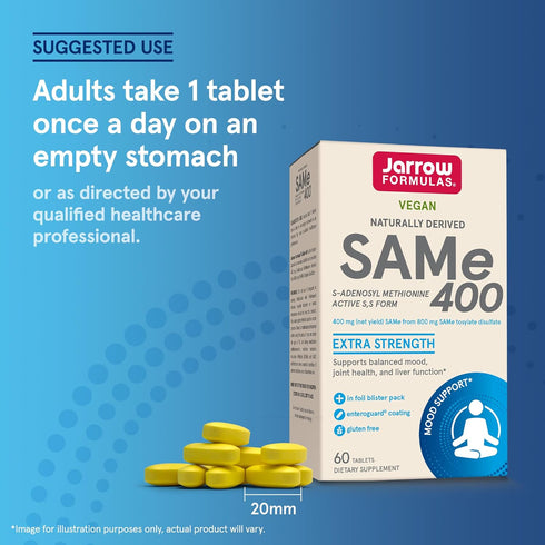Jarrow Formulas SAMe 400 mg, Supports Joint Health, Liver Function, Brain Metabolism, 60 Tablets
