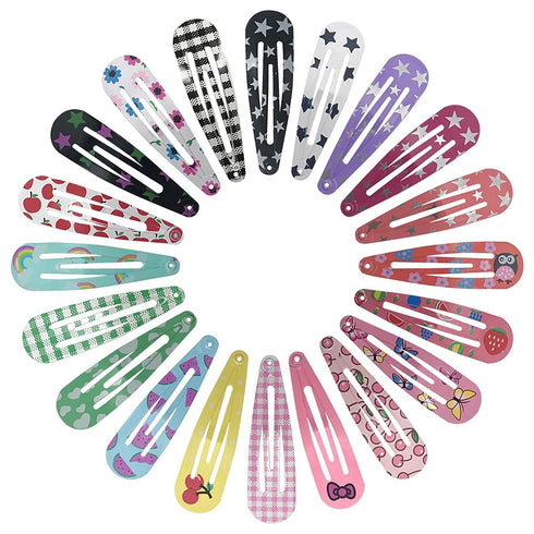 KUBOM 120-Pack Metal Snap Hair Clips, Barrettes for Girls, Toddlers, Women, 2 inch in Colored Candy Patterns