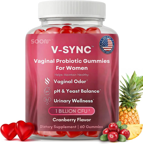SOON+ Feminine Balance Gummies for Women, V-Sync Pineapple Probiotics for pH Balance