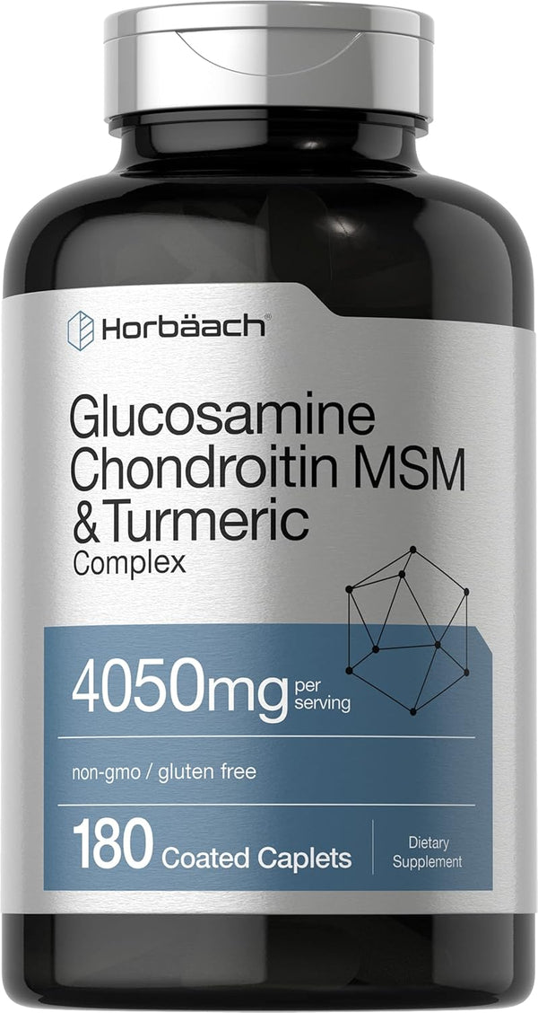 Horbaeach Glucosamine Chondroitin with Turmeric & MSM, 4050 mg, 180 Caplets, Triple Strength Formula