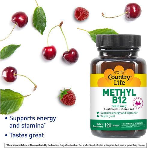 Country Life Methyl B-12, Berry Flavored, 3000 mcg, 120 Lozenges