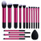 BS-MALL Makeup Brushes - 16 Pcs Purple Short Handle Travel Set with 1 Triangle Puff (HotPink)