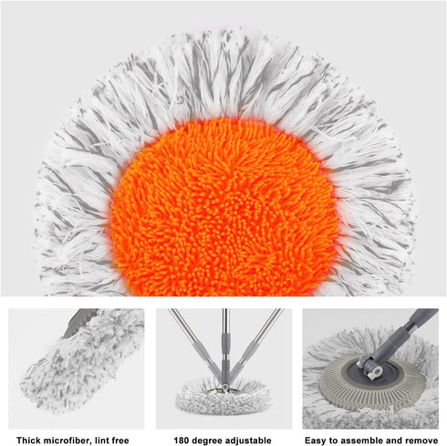 Microfiber Dust Mop Pads, Replacement Mop Heads for Tilldawn Adjustable Wall Cleaning Mop, 2 Pack, Grey