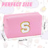 Pink PU Makeup Pouch - Personalized Preppy Initial Cosmetic Bag for Women, Small Travel Skin Care Stuff (S)