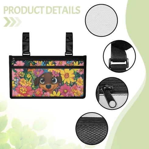 Qehuruxo Colorful Flower Dog Wheelchair Side Bag Wheel Chair Accessories Adults Foldable Wheel Chair Accessories
