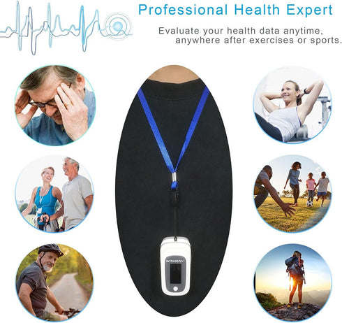 WRINERY Fingertip Pulse Oximeter, Oxygen Saturation Monitor, OLED Portable Oximetry with Batteries and Lanyard