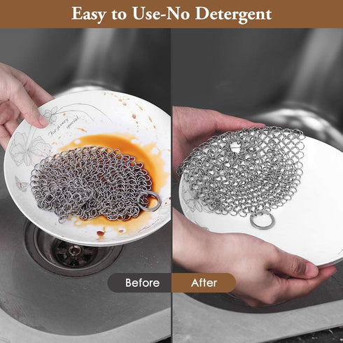 AMAGABELI GARDEN & HOME 7”x7” Cast Iron Cleaner - 316 Stainless Steel Scrubber Chain Mail for Pans & Dutch Ovens