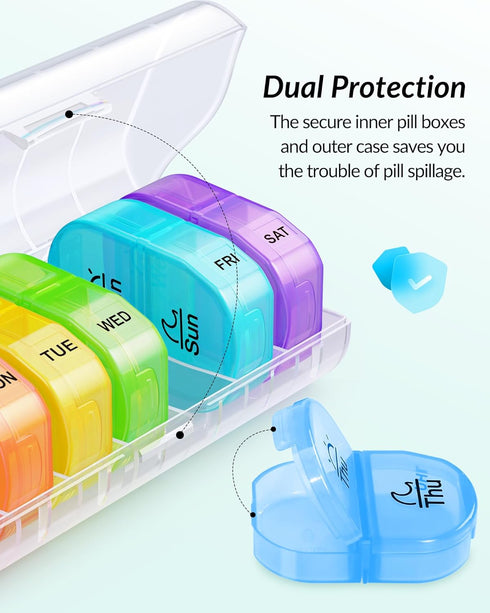 Weekly Pill Organizer 2 Times a Day, ZIKEE AM PM Pill Box with 7 Detachable Cases, BPA-Free
