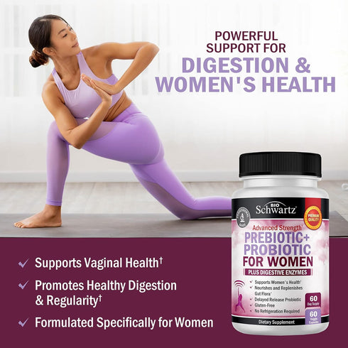 Probiotics and Prebiotics for Women - with Black Cohosh and Red Clover for Gut, Vaginal, and Immune Health Support,
