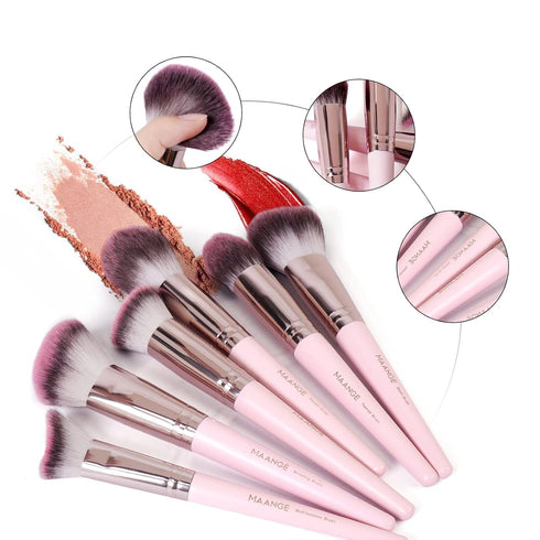 Makeup Brushes with Case, MAANGE 18 Pcs Professional Synthetic Brush Set, Foundation, Blush, Eyeshadow Kit (Pinkgold)