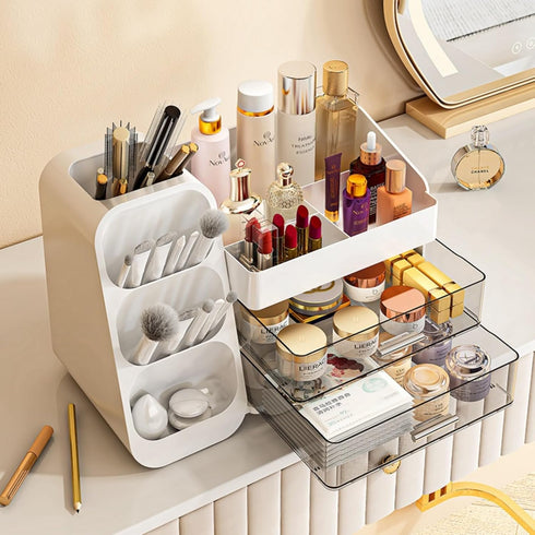 Large Capacity Makeup Organizer with Drawers for Vanity, Bathroom & Bedroom Desk, Easy Storage for Cosmetics, White
