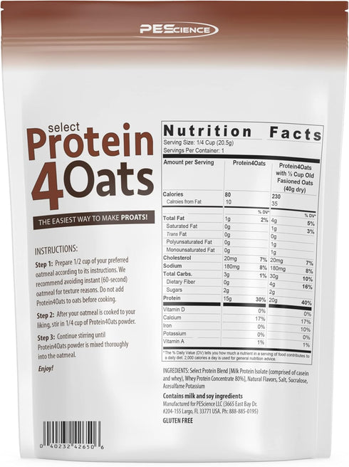 PEScience Select Protein4Oats - Maple and Brown Sugar, 12 Servings, Whey and Casein Blend for Oats