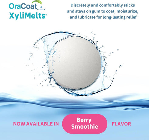 Oracoat XyliMelts Dry Mouth Relief - Berry Smoothie Stick-On Melts with Xylitol, Non-Acidic, Time Release for 8 Hours,