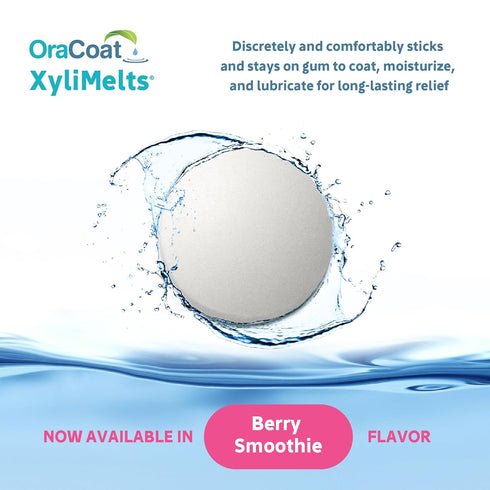 OraCoat XyliMelts Dry Mouth Relief Stick-On Melts Berry Smoothie with Xylitol, Non-Acidic, Stimulates Saliva, 100