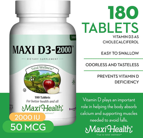 Kosher Vitamin D3 2000IU - 180 Tablets - Highly Absorbable for Immune Response & Bone Health