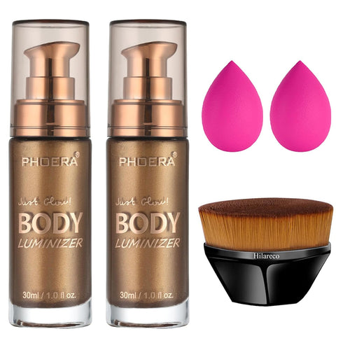 PHOERA Body Shimmer Oil, Bronzer Shimmer Highlighter with Body Makeup Brush, Self Tanning Lotion, 1oz/Jars (2PCS 103